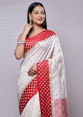 White Dupion Silk Saree With Blouse Piece