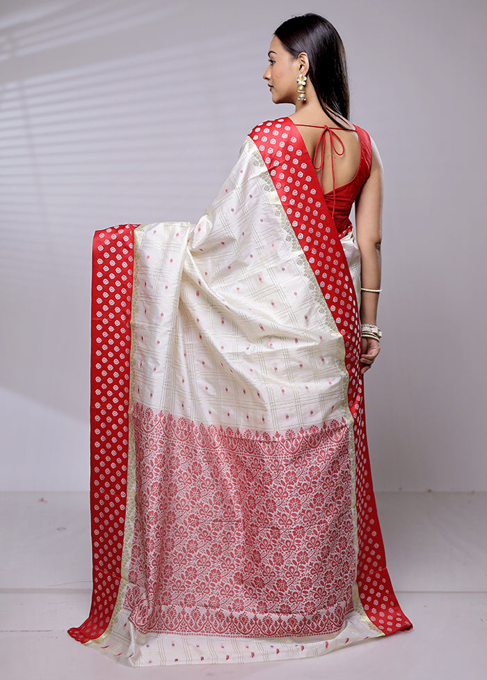 White Dupion Silk Saree With Blouse Piece