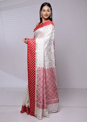 White Dupion Silk Saree With Blouse Piece