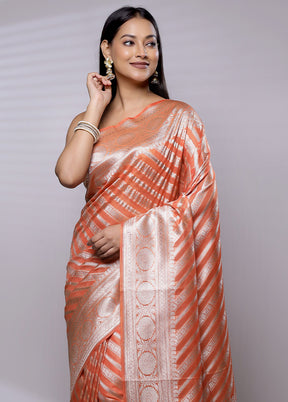 Orange Kora Silk Saree With Blouse Piece