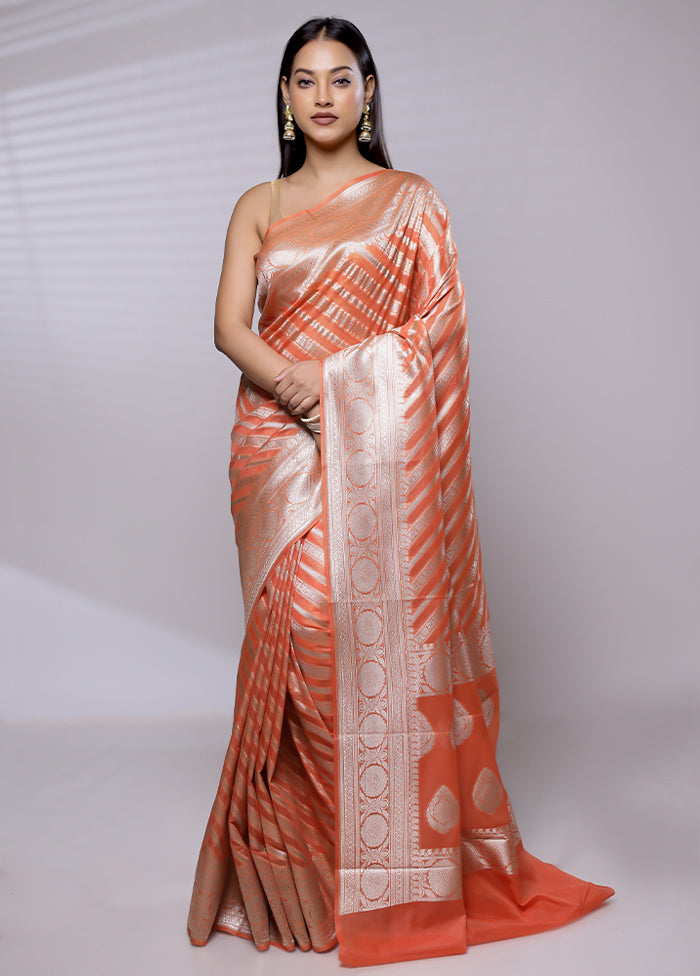 Orange Kora Silk Saree With Blouse Piece