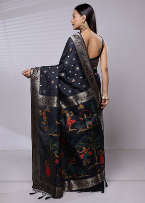 Black Dupion Silk Saree With Blouse Piece