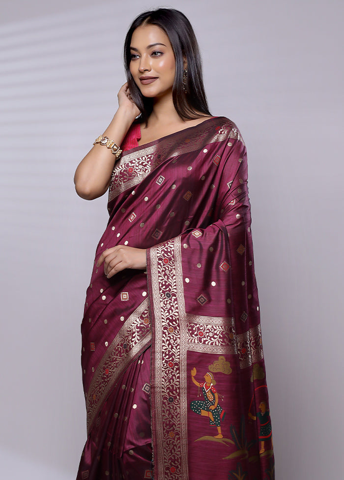 Purple Dupion Silk Saree With Blouse Piece