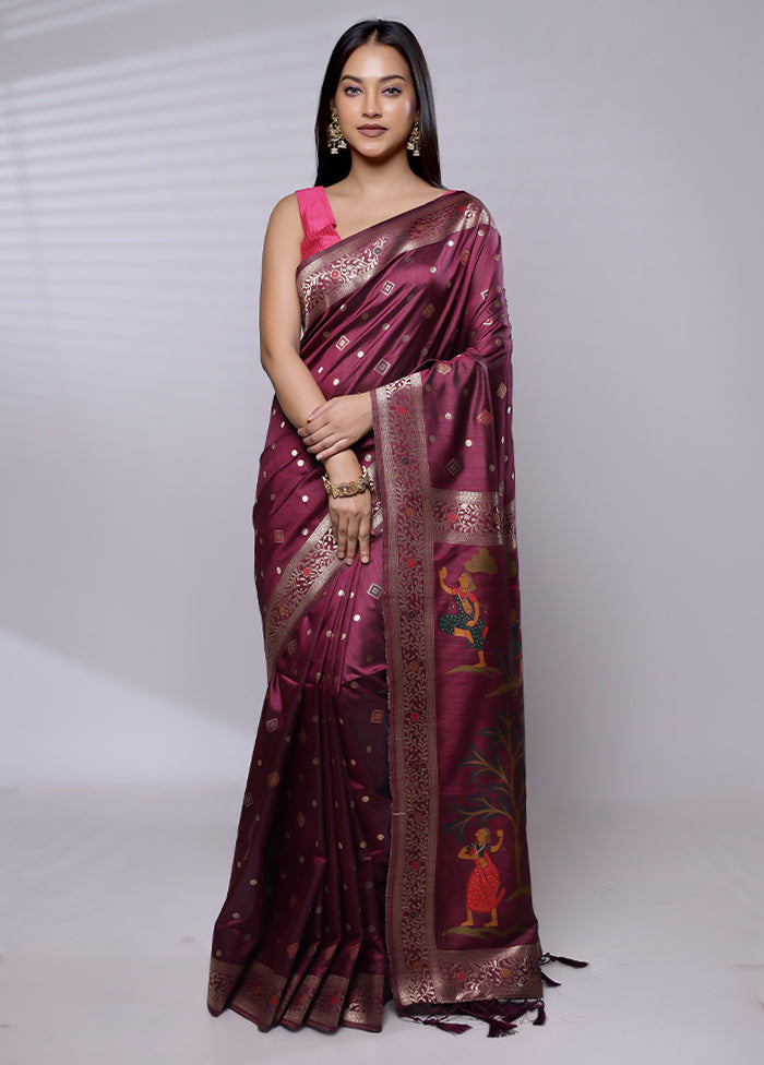 Purple Dupion Silk Saree With Blouse Piece