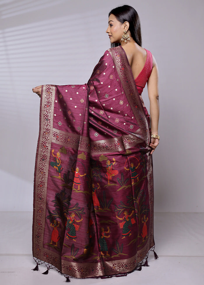 Purple Dupion Silk Saree With Blouse Piece