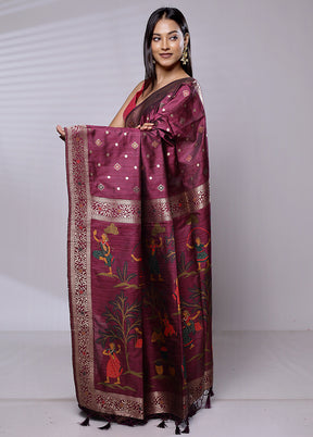 Purple Dupion Silk Saree With Blouse Piece