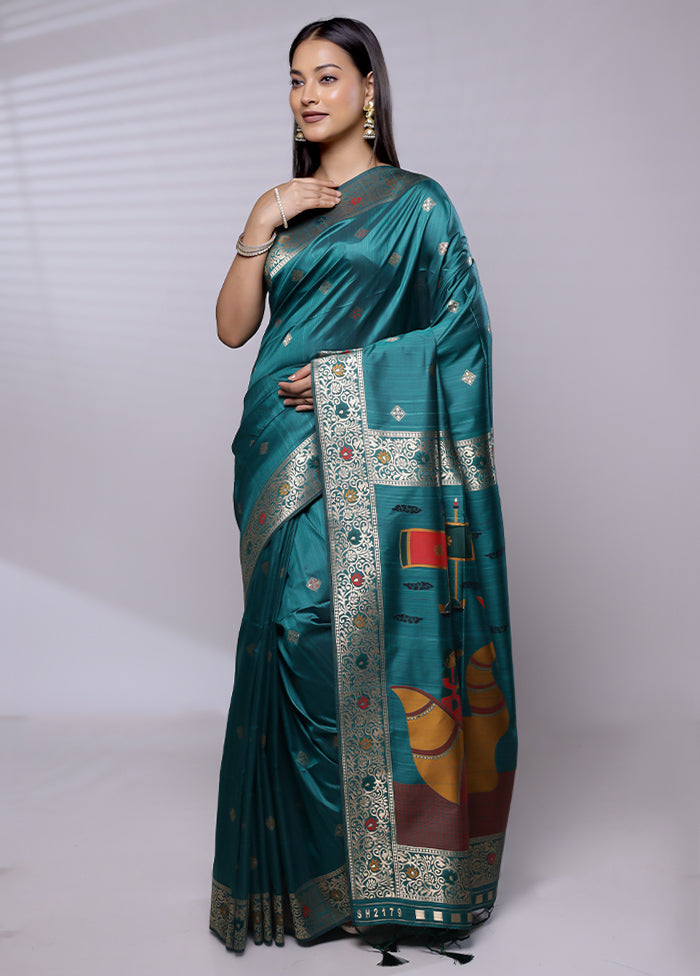 Green Dupion Silk Saree With Blouse Piece