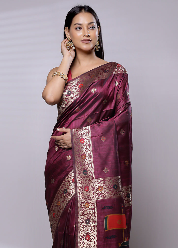 Purple Dupion Silk Saree With Blouse Piece