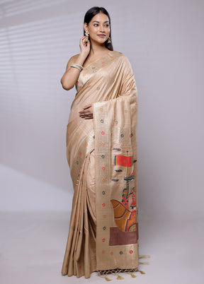 Cream Dupion Silk Saree With Blouse Piece