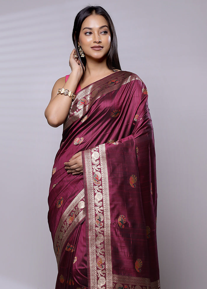 Purple Dupion Silk Saree With Blouse Piece