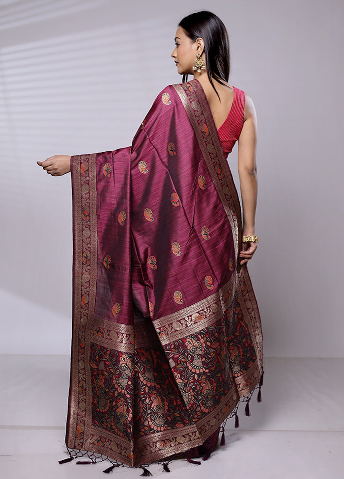 Purple Dupion Silk Saree With Blouse Piece