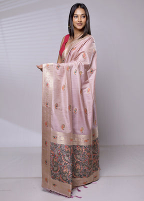 Pink Dupion Silk Saree With Blouse Piece