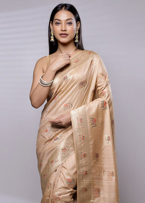 Cream Dupion Silk Saree With Blouse Piece