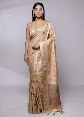 Cream Dupion Silk Saree With Blouse Piece