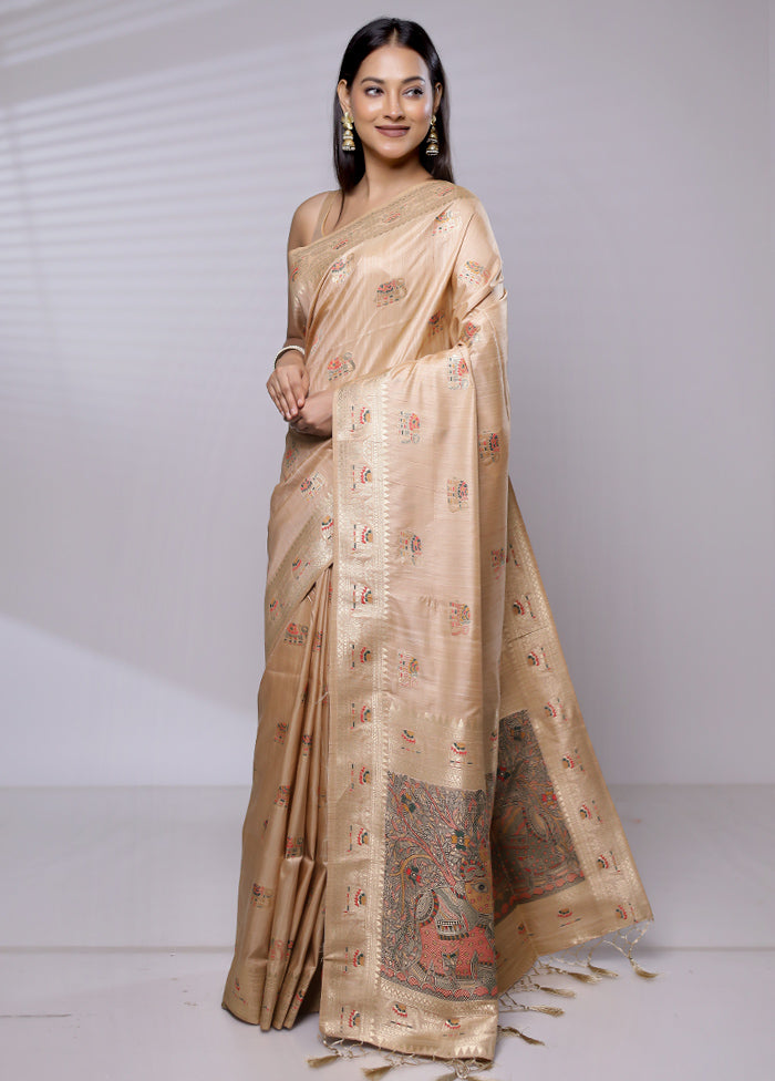 Cream Dupion Silk Saree With Blouse Piece