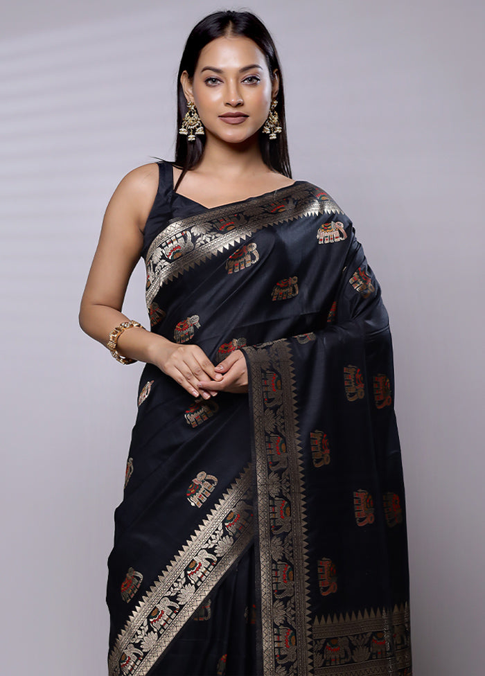 Black Dupion Silk Saree With Blouse Piece