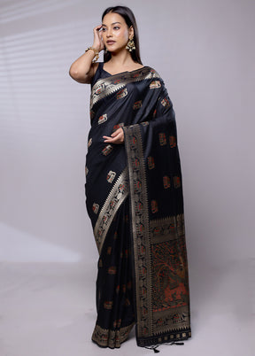 Black Dupion Silk Saree With Blouse Piece