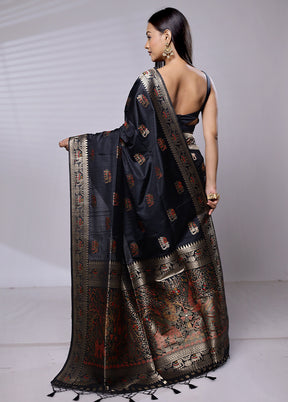 Black Dupion Silk Saree With Blouse Piece