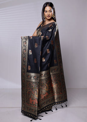 Black Dupion Silk Saree With Blouse Piece