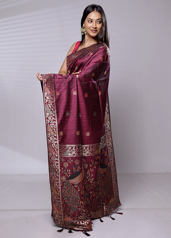 Purple Dupion Silk Saree With Blouse Piece