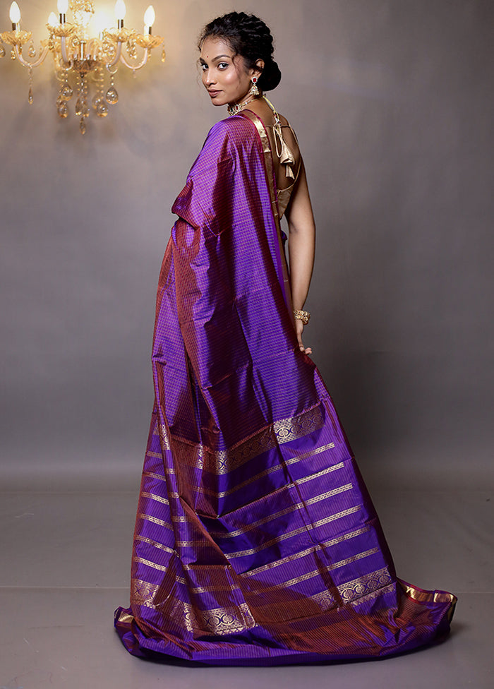 Purple Kanjivaram Silk Saree With Blouse Piece