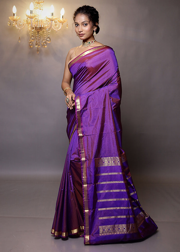 Purple Kanjivaram Silk Saree With Blouse Piece