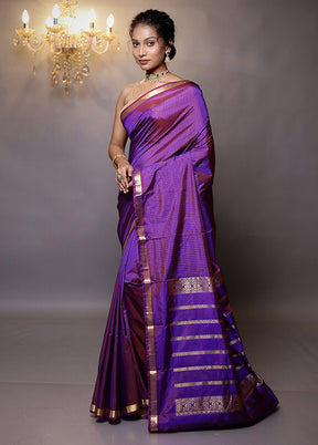 Purple Kanjivaram Silk Saree With Blouse Piece