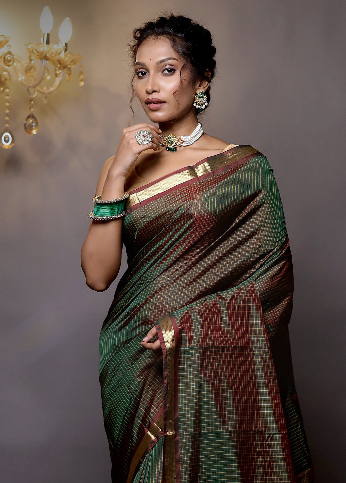 Green Kanjivaram Silk Saree With Blouse Piece