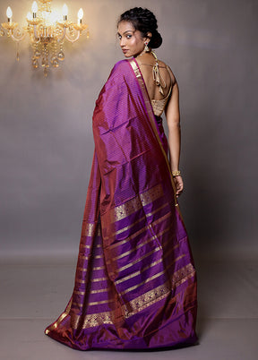 Purple Kanjivaram Silk Saree With Blouse Piece