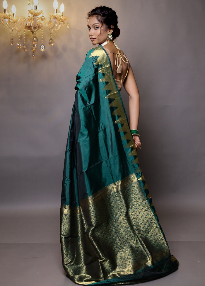 Green Kanjivaram Silk Saree With Blouse Piece