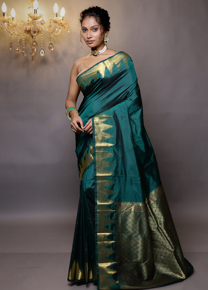 Green Kanjivaram Silk Saree With Blouse Piece