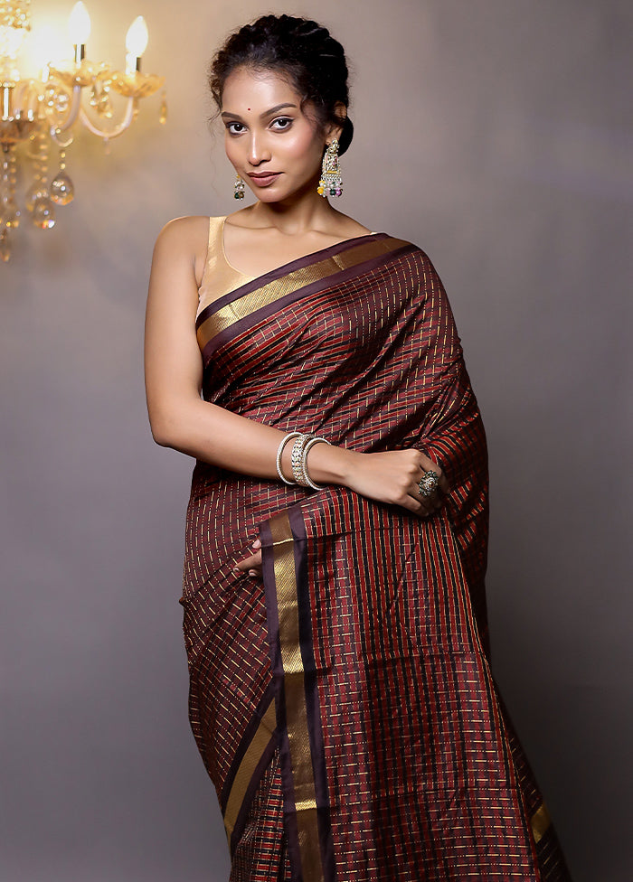 Maroon Handloom Kanjivaram Pure Silk Saree With Blouse Piece