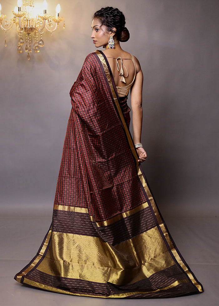 Maroon Handloom Kanjivaram Pure Silk Saree With Blouse Piece