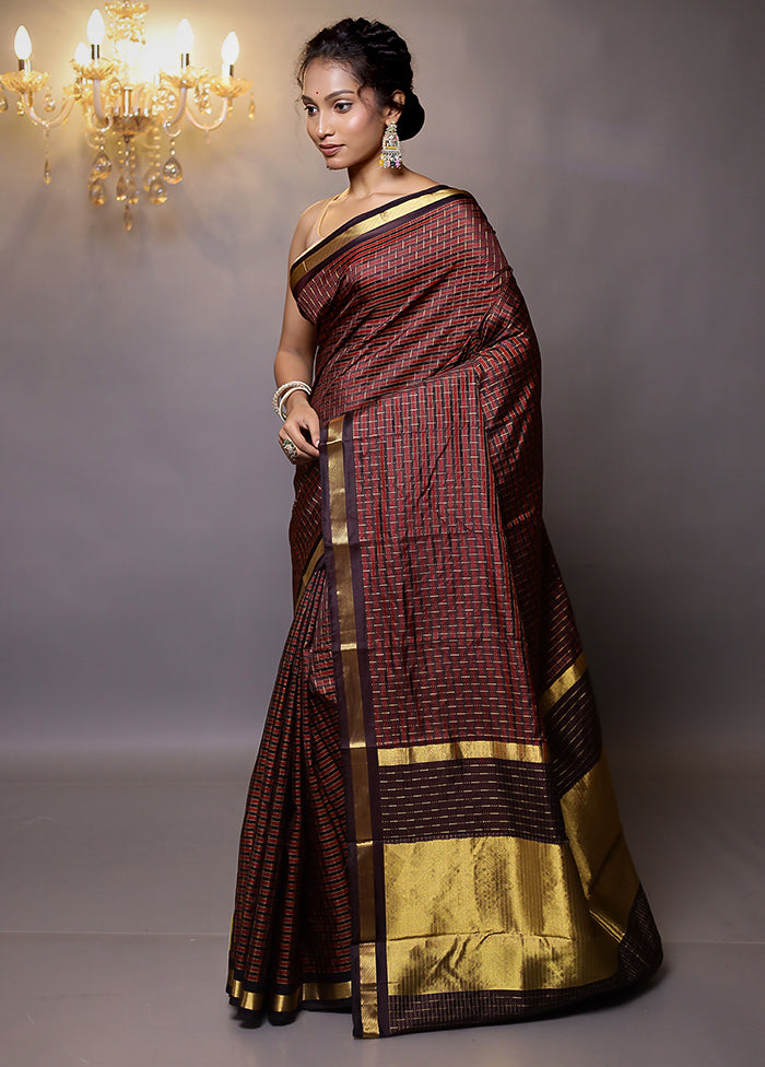 Maroon Handloom Kanjivaram Pure Silk Saree With Blouse Piece