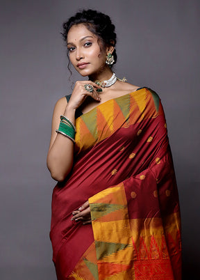 Maroon Kanjivaram Silk Saree With Blouse Piece