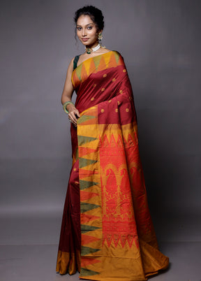 Maroon Kanjivaram Silk Saree With Blouse Piece