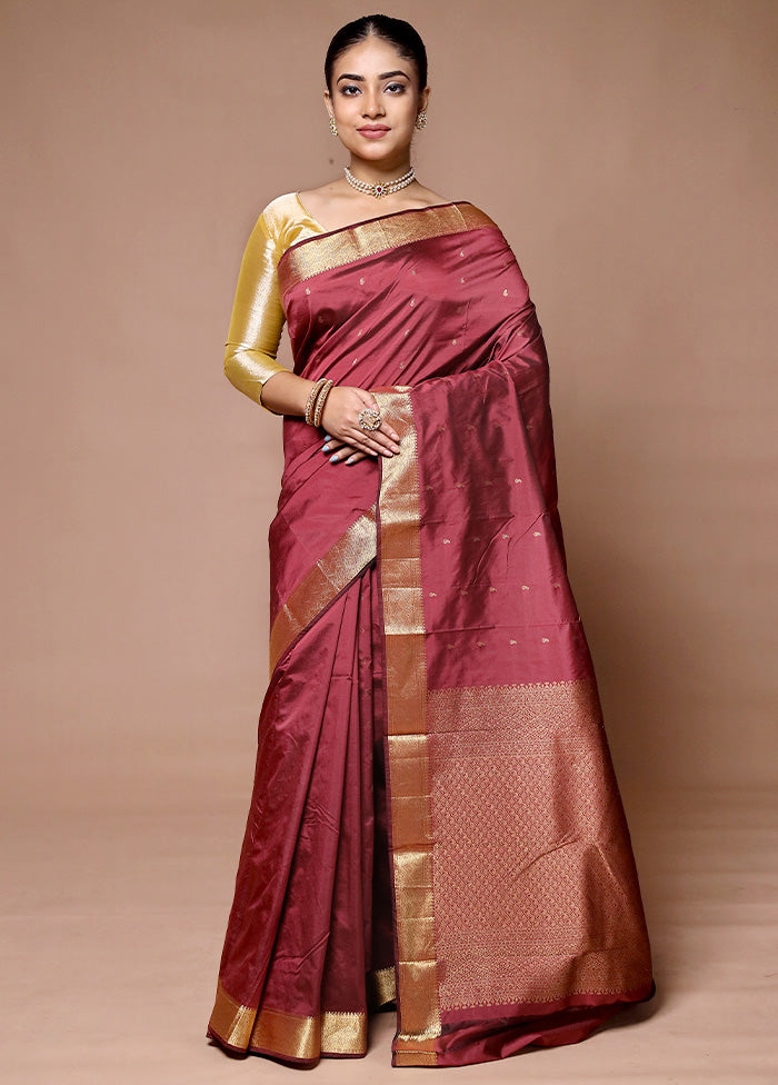 Maroon Kanjivaram Silk Saree With Blouse Piece