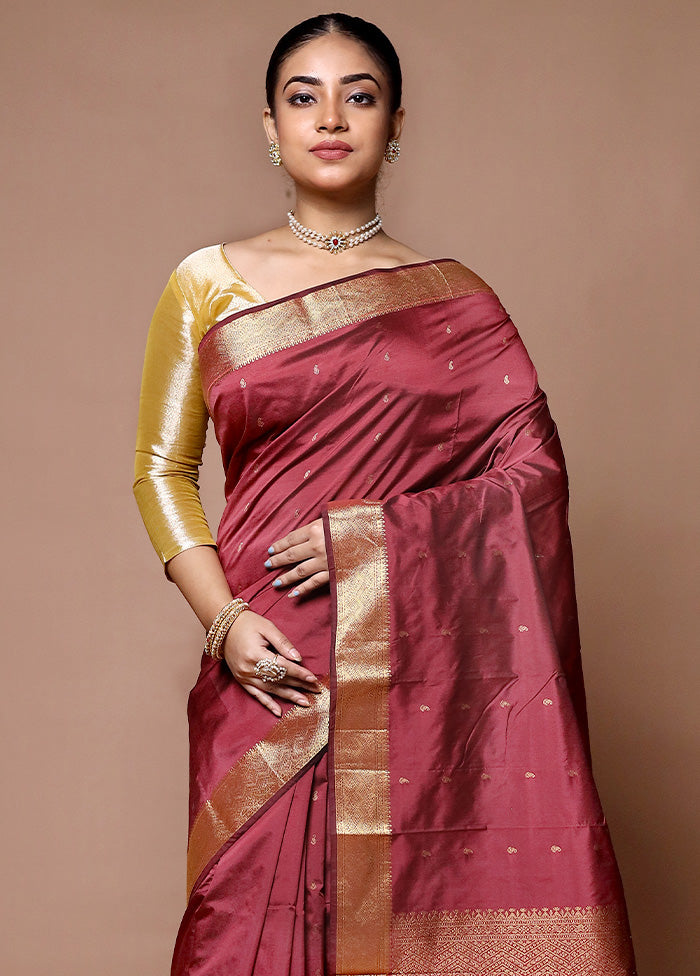 Maroon Kanjivaram Silk Saree With Blouse Piece