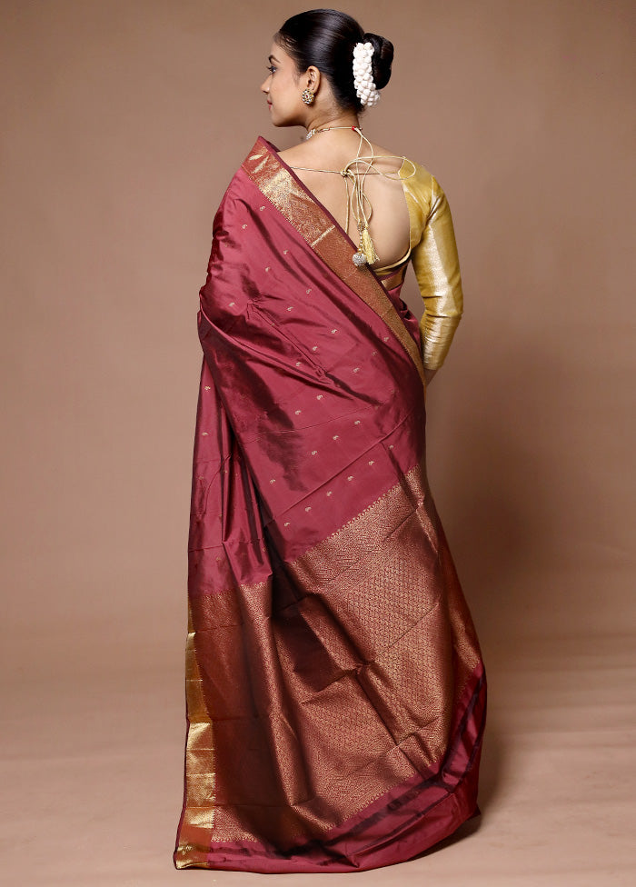 Maroon Kanjivaram Silk Saree With Blouse Piece