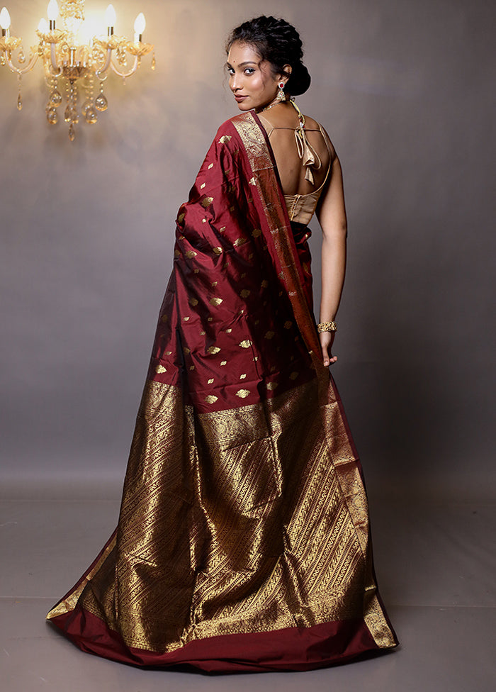 Maroon Kanjivaram Silk Saree With Blouse Piece