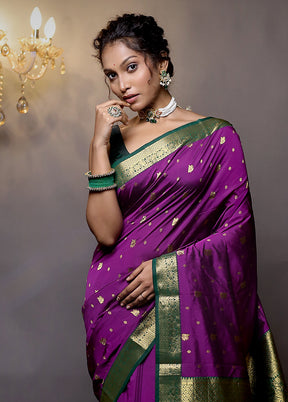 Purple Kanjivaram Silk Saree With Blouse Piece