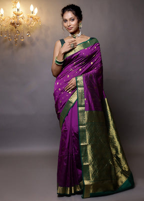 Purple Kanjivaram Silk Saree With Blouse Piece