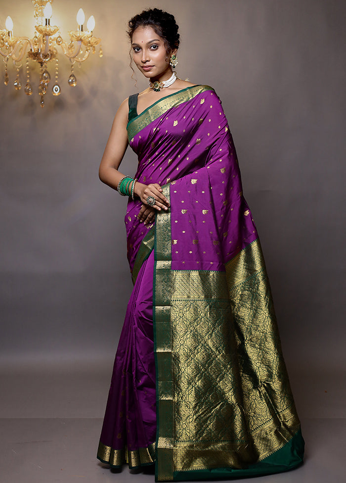 Purple Kanjivaram Silk Saree With Blouse Piece