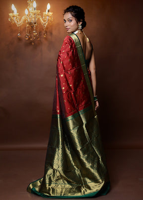 Maroon Kanjivaram Silk Saree With Blouse Piece