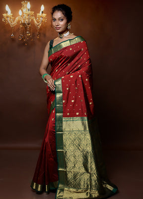 Maroon Kanjivaram Silk Saree With Blouse Piece