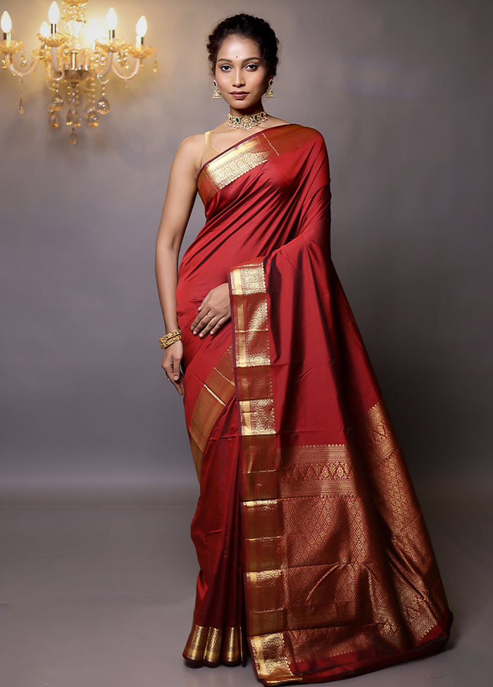 Red Kanjivaram Silk Saree With Blouse Piece - Indian Silk House Agencies