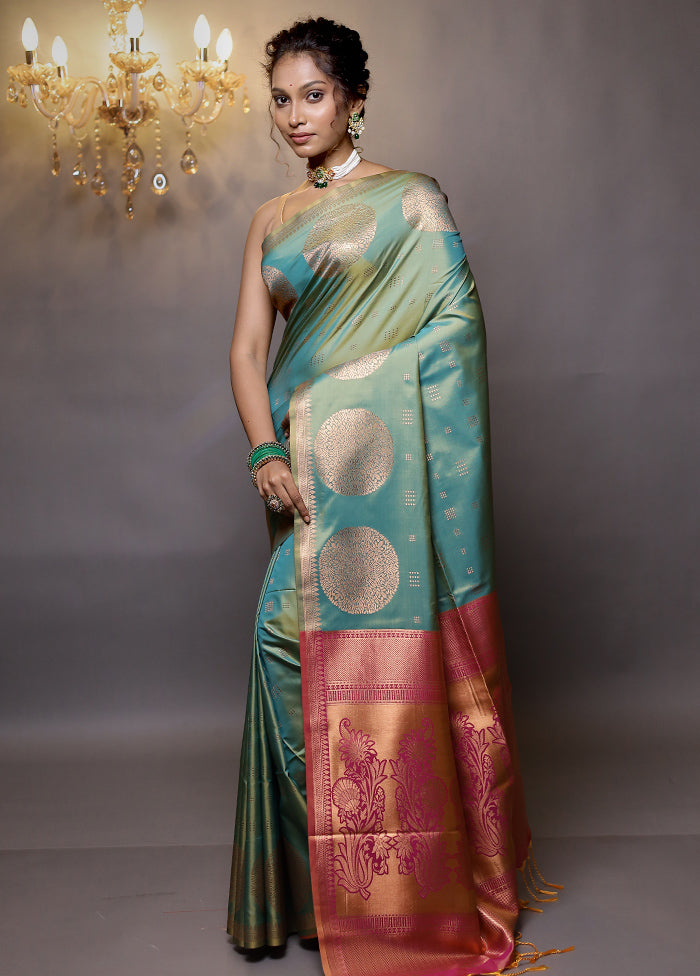 Green Kanjivaram Silk Saree With Blouse Piece