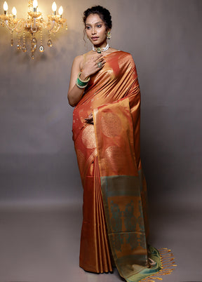 Rust Kanjivaram Silk Saree With Blouse Piece