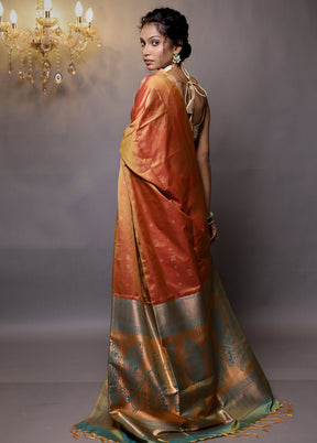 Rust Kanjivaram Silk Saree With Blouse Piece