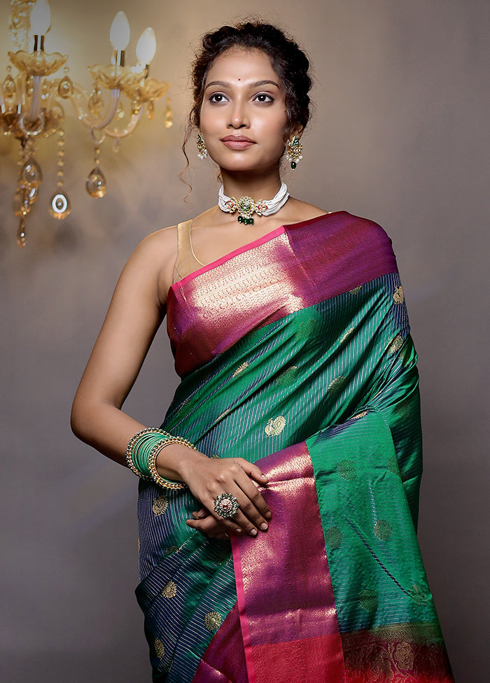 Green Kanjivaram Silk Saree With Blouse Piece